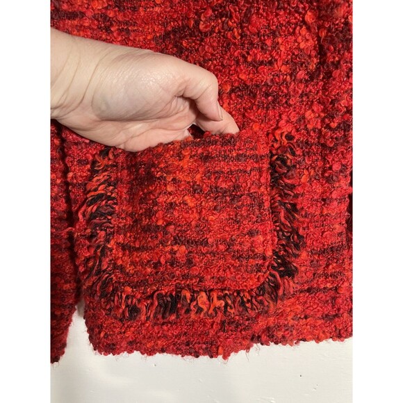 NWT Chico’s Design Red Boucle Blazer Jacket Nubby Fringe Bright Size Small 4 - Picture 3 of 11